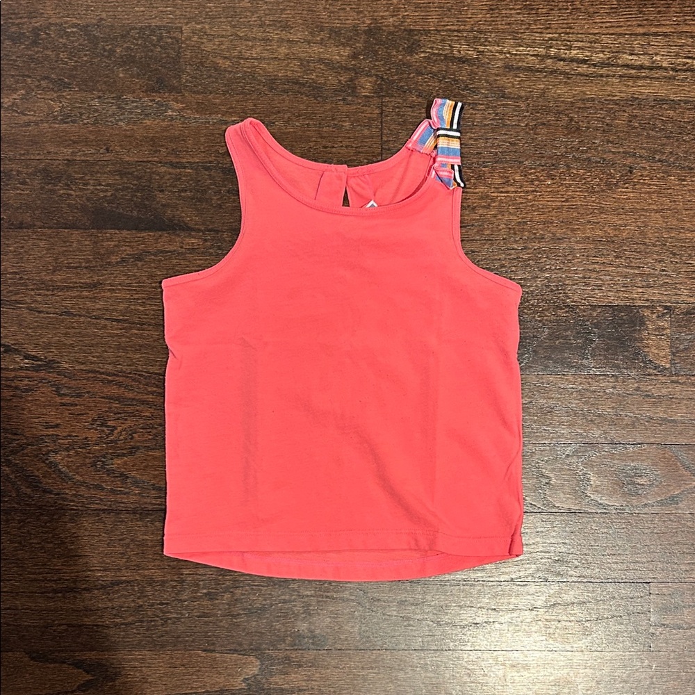 Jacadi Paris Girls Coral Tank Top with Striped Bow Accent Size 4